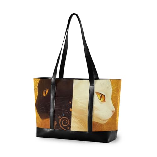 aidingzhi Einzigartige weiße und schwarze Katzen-moderne Taschen für Frauen für die Arbeit mit Reißverschluss-Tasche 35,6 cm (14 Zoll) für Pendler mit Tablet von aidingzhi