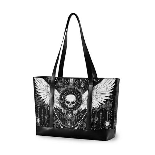 aidingzhi Evil Skull Black Profi Aktentasche für Damen mit Reißverschluss Strukturierte Tragetasche für Uni inkl von aidingzhi