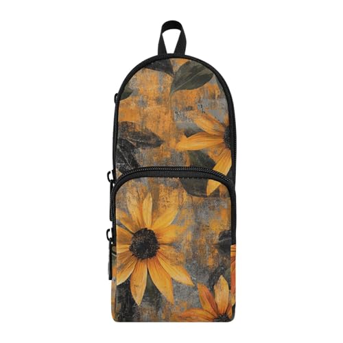 aidingzhi Eyed Susan Federmäppchen, Nylon, 3 Fächer, großes Federmäppchen, multifunktional, großes Reißverschluss-Federmäppchen, Schreibwaren-Tasche für Grundschule, Schwarz von aidingzhi