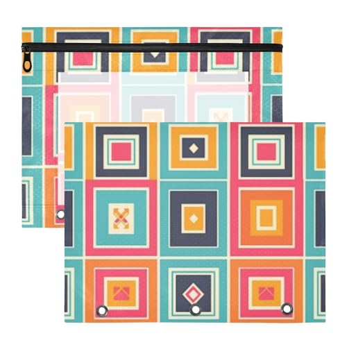 aidingzhi Federmäppchen, Mehrzweck-Aufbewahrungstasche für A4-Papier, Briefe, 2 Stück, Lehrer, Kunstbedarf, Aufbewahrung, geometrisch, bunt, kariert von aidingzhi