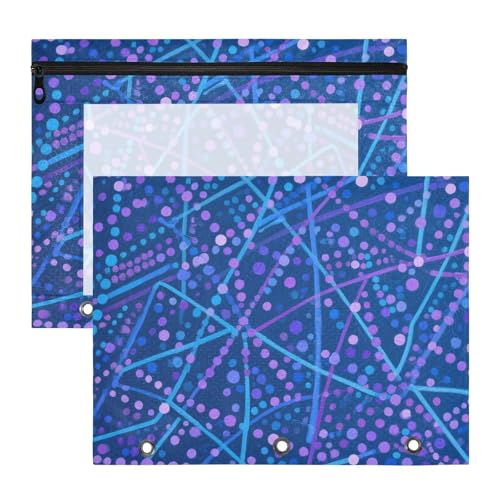 aidingzhi Federmäppchen, entzückende 3-Loch-Tasche für A4-Papier, Briefe, 2 Stück, Lehrer, Kunstbedarf, Aufbewahrung, abstrakte Kunst, Punkte, Linien, Blau von aidingzhi