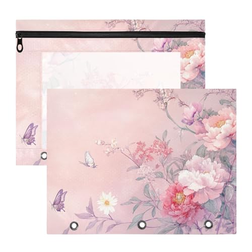 aidingzhi Federmäppchen, entzückende Aufbewahrungstasche für A4-Papier, Briefe, 2 Stück, Studenten, Klassenzimmer, chinesischer Stil, Blumen, Pfirsich von aidingzhi
