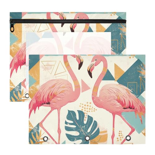 aidingzhi Federmäppchen, stabile 3-Loch-Tasche für A4-Papier, Briefe, Lehrer, Schulbedarf, geometrische Flamingos, 2 Stück von aidingzhi