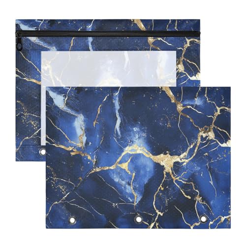 aidingzhi Federmäppchen, stabiler Stifthalter, für A4-Papier, Briefe, 2 Stück, Studenten, Büro, Blau, Gold, unregelmäßige Marmorstruktur von aidingzhi