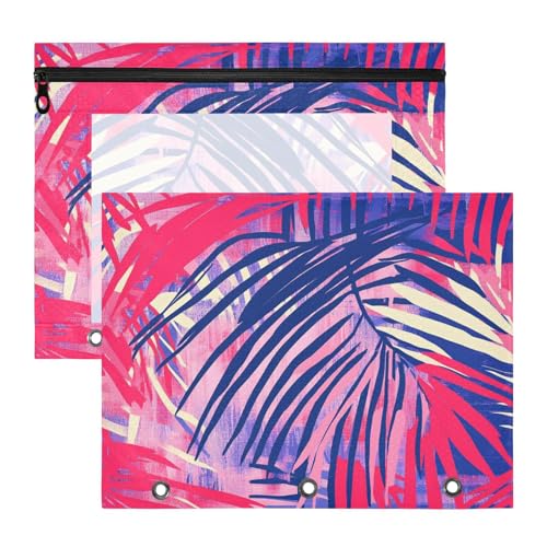 aidingzhi Federmäppchen, transparent, 3 Löcher, für A4-Papier, Briefe, 2 Stück, Studenten, College-Zubehör, violette tropische Blätter von aidingzhi