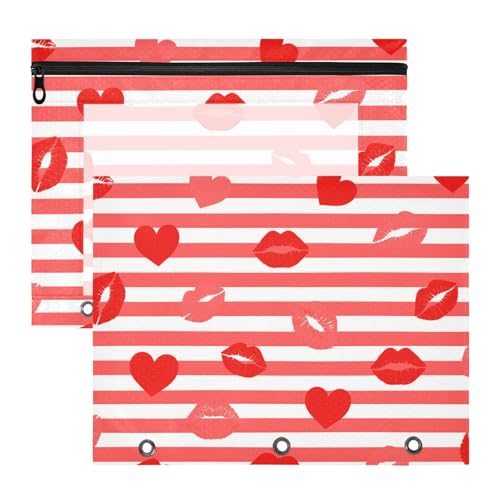 aidingzhi Federmäppchen, transparent, Kunststoff, Ordner für A4-Papier, Briefe, 2 Stück, Studenten, Kunstbedarf, Aufbewahrung, rot, weiß, gestreift, Herz, Lippe, Liebe von aidingzhi