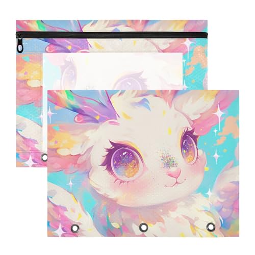 aidingzhi Federmäppchen, transparentes Fenster, 3 Locher für 3 Ringe, 2 Stück, Studenten, Schulbedarf, bunte Einhörner von aidingzhi