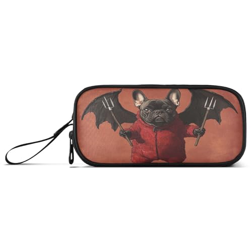 aidingzhi Federmäppchen, verspielte Bulldogge, Dämon, Nylon, großes Fassungsvermögen, großes Fassungsvermögen, großes Reißverschluss-Federmäppchen, Schulschreibwaren für High School Kinder von aidingzhi