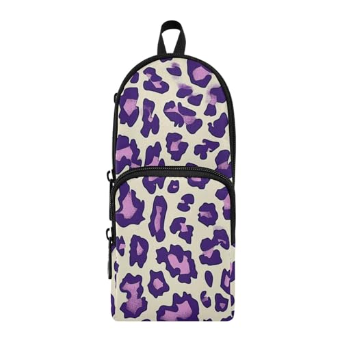 aidingzhi Federmäppchen aus Nylon, 3 Fächer, Leopardenmuster, Violett, für Schule, großes Fassungsvermögen, Schreibwaren-Organizer für die High School von aidingzhi
