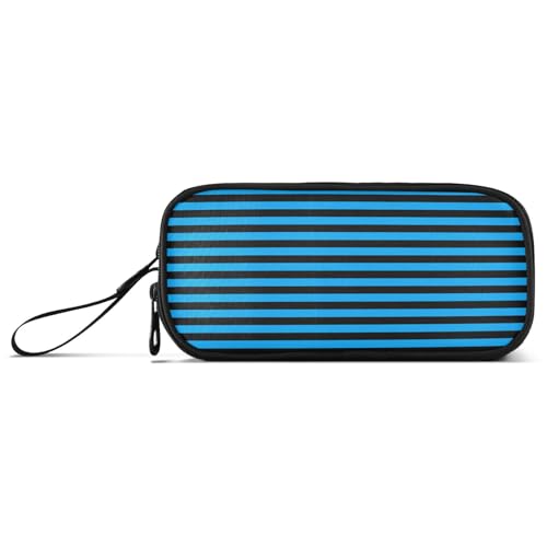 aidingzhi Federmäppchen aus Nylon, Neonblau mit schwarzen Streifen, großes Fassungsvermögen, Schreibwaren-Organizer für High-School-Frauen von aidingzhi