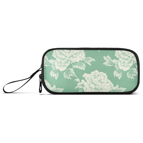 aidingzhi Federmäppchen aus Nylon, Pfingstrose, Minzgrün, hohe Kapazität, Reißverschluss, für College, Teenager, Mädchen von aidingzhi