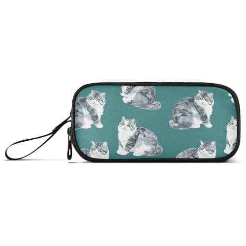 aidingzhi Federmäppchen aus Nylon, für Kinder, mit niedlichem Katzenmotiv, große Kapazität, Tealblau, Beauty Cute Cats Teal, One Size, Schreibwaren von aidingzhi