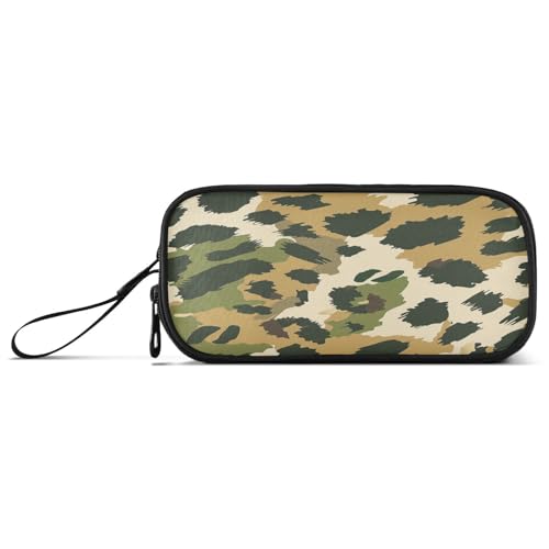 aidingzhi Federmäppchen aus Nylon, mit Leopardenmuster, für Teenager, großes Fassungsvermögen, für College, Schreibwaren für Mittelschüler, Armeegrün, Khaki von aidingzhi