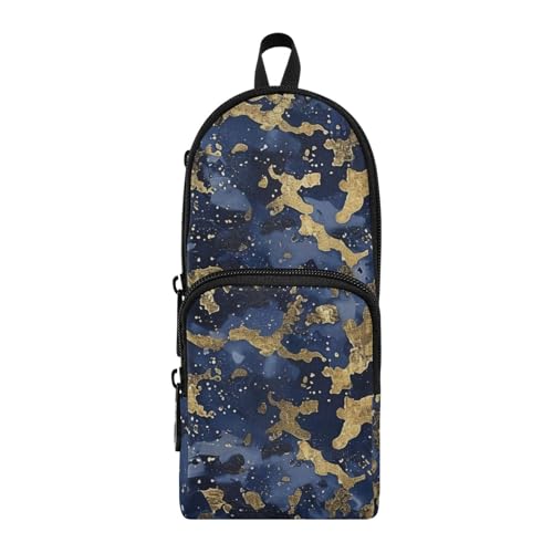 aidingzhi Federmäppchen für Mädchen, mit 3 Fächern, großes Fassungsvermögen, großes Fassungsvermögen, Federmäppchen, Schreibwaren für Schulbedarf, goldblaues Muster von aidingzhi