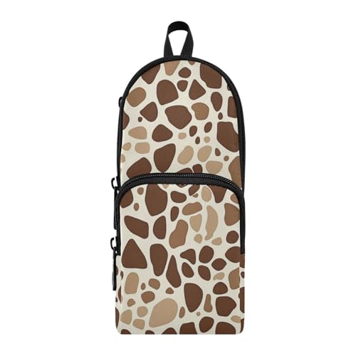 aidingzhi Federmäppchen für Teenager, Giraffenmuster, Braun, Nylon, 3 Fächer, großes Fassungsvermögen, Federmäppchen für Teenager, Schreibwaren-Tasche für Büro von aidingzhi