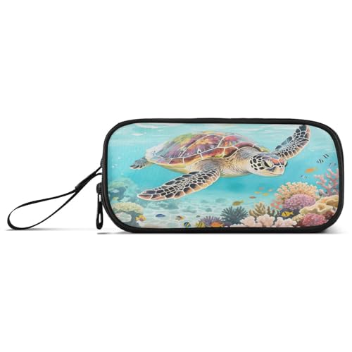aidingzhi Federmäppchen für Teenager, Schildkröte, Meerestiere, Nylon, große Kapazität, Federmäppchen für Mädchen, Schreibwaren für High School Männer von aidingzhi