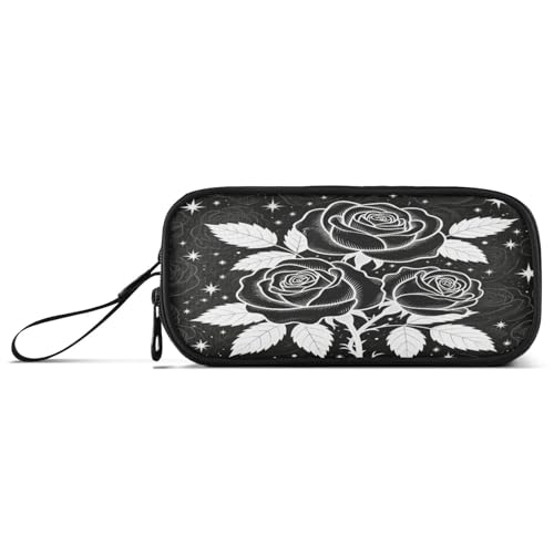 aidingzhi Federmäppchen im Gothic-Stil, schwarze Rose, Nylon, Reißverschluss, großes Fassungsvermögen, großes Federmäppchen mit Reißverschluss, Schulbedarf für College-Frauen von aidingzhi