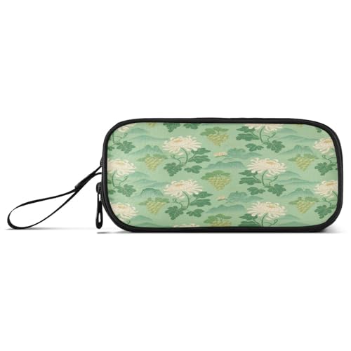 aidingzhi Federmäppchen im chinesischen Stil, Blume, Chrysantheme, Salbeigrün, Nylon, Federmäppchen, hohe Kapazität, Federmäppchen für Mädchen, Schule, Schreibwaren für Schüler von aidingzhi