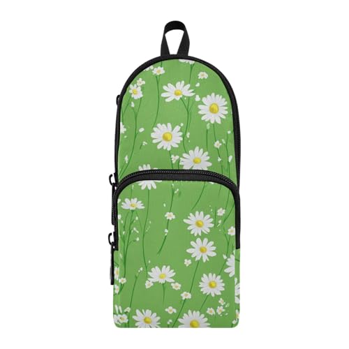 aidingzhi Federmäppchen mit 3 Fächern, Gänseblümchen-Grasgrün, Mehrzweck- und ästhetisches Federmäppchen, Schreibwaren-Organizer für Schulbedarf von aidingzhi