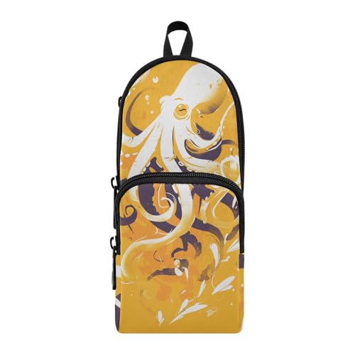 aidingzhi Federmäppchen mit 3 Fächern, Gelb mit Meerestier, Nylon, Mehrzweck- und ästhetisches Federmäppchen, Organizer, Schreibwaren für Schulbedarf von aidingzhi