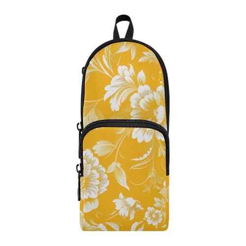 aidingzhi Federmäppchen mit 3 Fächern, Nylon, mit Reißverschluss, Mehrzweck- und ästhetisches Federmäppchen, Schreibwaren-Organizer für Grundschule, Gelb, rein von aidingzhi