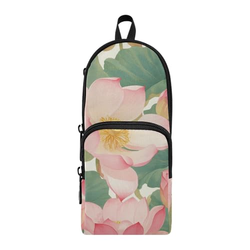 aidingzhi Federmäppchen mit 3 Fächern, Nylon, mit rosa Blumen, Aquarellfarben, große Kapazität, Federmäppchen für Schule, Schreibwaren, Organizer für Büro von aidingzhi