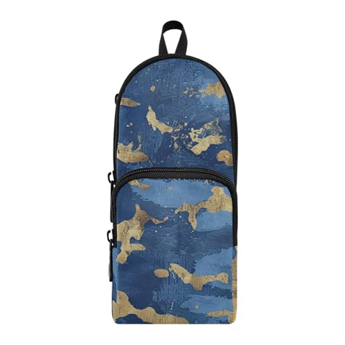 aidingzhi Federmäppchen mit 3 Fächern, goldblaues Muster, Nylon, Federmäppchen, multifunktionales Federmäppchen mit Reißverschluss, Schreibwaren-Organizer für die High School aidingzhi Federmäppchen mit 3 Fächern, goldblaues Muster, Nylon, Federmäppchen, multifunktionales Federmäppchen mit Reißverschluss, Schreibwaren-Organizer für die High School von aidingzhi