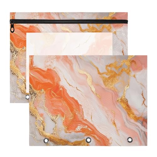 aidingzhi Federmäppchen mit 3 Löchern, Aufbewahrungstasche für A4-Papier, Briefe, 2 Stück, Studenten, Schulanfang, Orange und Gold, Marmorstruktur aidingzhi Federmäppchen mit 3 Löchern, Aufbewahrungstasche für A4-Papier, Briefe, 2 Stück, Studenten, Schulanfang, Orange und Gold, Marmorstruktur von aidingzhi