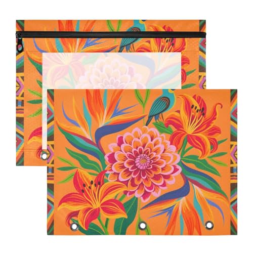 aidingzhi Federmäppchen mit 3 Löchern, Stifthalter für A4-Papier, Briefe, 2 Stück, Studenten, Schulbedarf, Boho, helle Blumen von aidingzhi