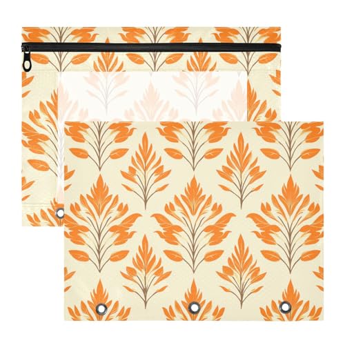 aidingzhi Federmäppchen mit 3 Löchern, für A4-Papier, Briefe, 2 Stück, Studenten, Zuhause, Indien, Schilfmuster, orangefarbenes Blatt von aidingzhi