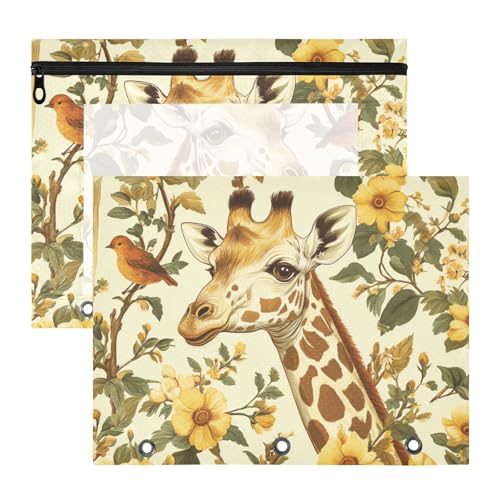 aidingzhi Federmäppchen mit 3 Ringen, für A4-Papier, Briefe, 2 Stück, Lehrer, College, Zubehör, Giraff, Vögel, Blumen, Retro-Stil aidingzhi Federmäppchen mit 3 Ringen, für A4-Papier, Briefe, 2 Stück, Lehrer, College, Zubehör, Giraff, Vögel, Blumen, Retro-Stil von aidingzhi