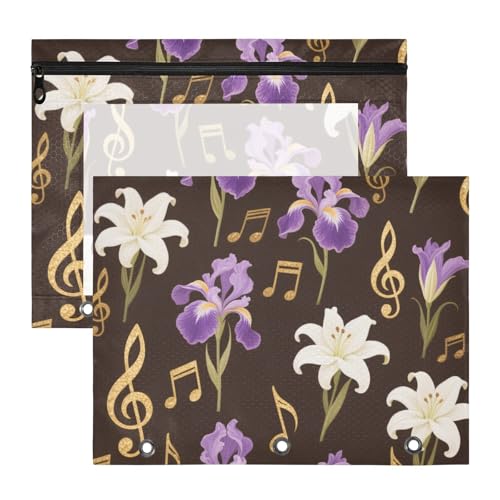 aidingzhi Federmäppchen mit 3 verstärkten Ösen, 3-Lochstanzer für A4-Papier, Briefe, 2 Stück, Lehrer, Aufbewahrung, Schule, Studenten, Lehrerbedarf, Blumen, Musikmuster von aidingzhi