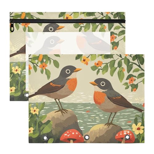 aidingzhi Federmäppchen mit 3 verstärkten Ösen, Taschenordner für A4-Papier, Briefe, 2 Stück, für Schüler, Studenten, Lehrerbedarf, Cartoon, niedlich, robust, Warzenschwein, Vogel, bunt von aidingzhi