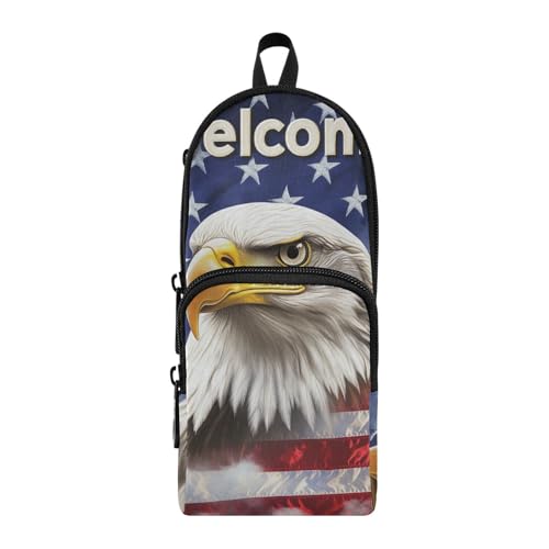 aidingzhi Federmäppchen mit Amerika-Flagge, Nylon, 3 Fächer, großes Reißverschluss-Federmäppchen, großes Fassungsvermögen, Netz-Stiftetui, Schreibwaren für Grundschule von aidingzhi