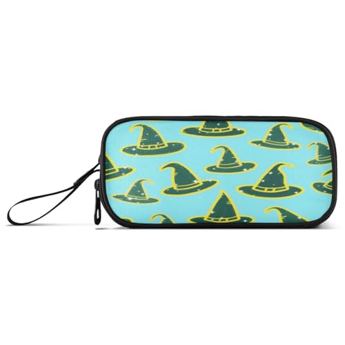 aidingzhi Federmäppchen mit Aufschrift "Happy Halloween, Hexenhut", Nylon, hohe Kapazität, Kunst-Federmäppchen, Schreibwaren-Organizer für College, Blau von aidingzhi