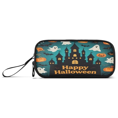aidingzhi Federmäppchen mit Aufschrift "Happy Halloween", Nylon, großes Fassungsvermögen, Reißverschluss, Schreibwaren-Organizer für adrette Schule, Teenager, Jungen von aidingzhi