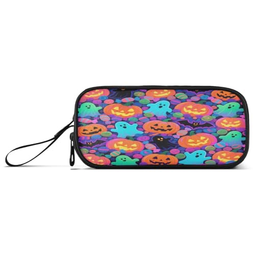 aidingzhi Federmäppchen mit Aufschrift "Happy Halloween", buntes Bonbon-Geister-Design, Nylon, große Kapazität, Federmäppchen für Kinder, Schreibwaren-Tasche für Grundschüler von aidingzhi
