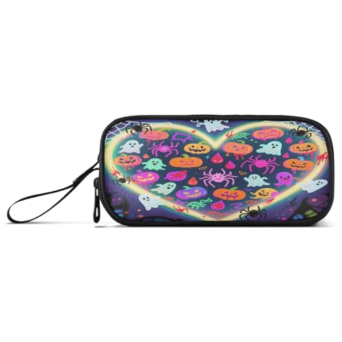 aidingzhi Federmäppchen mit Aufschrift "Happy Halloween", buntes Herz, Nylon, für Teenager, hohe Kapazität, Federmäppchen für Schule, Schreibwaren für Erwachsene von aidingzhi