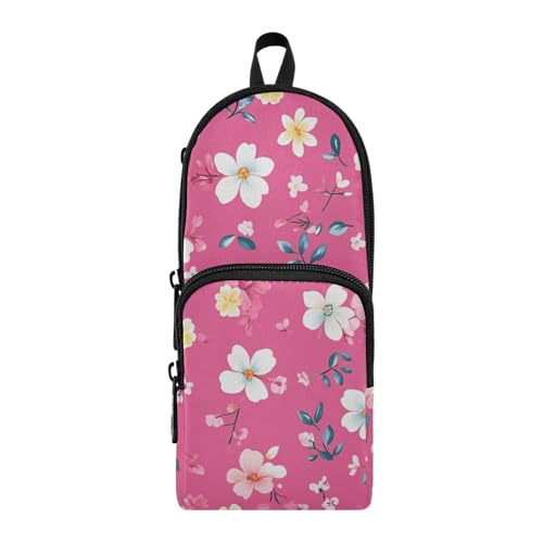 aidingzhi Federmäppchen mit Blumen, Pfingstrosen, Nelke, Pfirsich, Nylon, 3 Fächer, Mehrzweck- und ästhetisches Federmäppchen mit Fächern, Schreibwaren-Tasche für Büro von aidingzhi