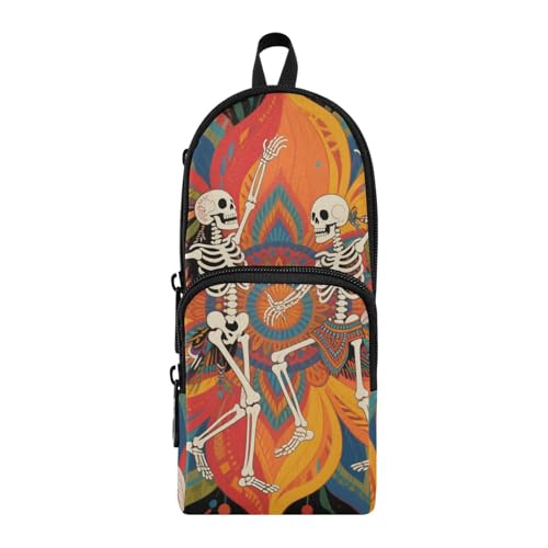 aidingzhi Federmäppchen mit Boho-Mandala-Blume und menschlichem Skelett (2) Nylon, 3 Fächer, Mehrzweck- und ästhetisches Federmäppchen, Schreibwaren-Organizer für Schulbedarf von aidingzhi