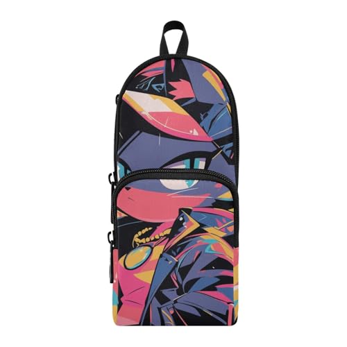 aidingzhi Federmäppchen mit Cartoon-Katze, Graffiti-Stil, bunt, Nylon, 3 Fächer, großes Fassungsvermögen, Reißverschluss, Netz, Federmäppchen, Schreibwaren-Organizer für die High School von aidingzhi