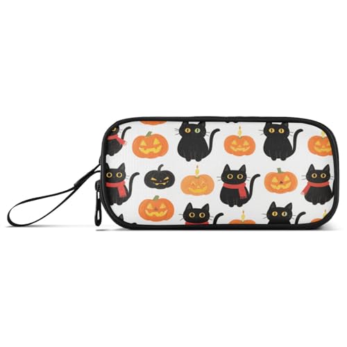 aidingzhi Federmäppchen mit Cartoon-Motiv, Halloween, schwarze Katzen und Kürbisse, Nylon, hohe Kapazität, Federmäppchen, Organizer, Schreibwaren für Erwachsene von aidingzhi