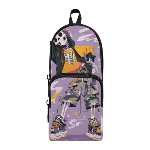 aidingzhi Federmäppchen mit Cartoon-Skelett-Style, Nylon, 3 Fächer, großes Reißverschluss-Federmäppchen, Mehrzweck- und ästhetisches Federmäppchen, Schreibwaren-Organizer für Schulbedarf von aidingzhi
