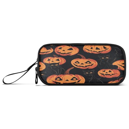 aidingzhi Federmäppchen mit Halloween-Cartoon-Kürbis und schwarzer Katze, Nylon, mit Reißverschluss, hohe Kapazität, Federmäppchen für Teenager, Mädchen, Schule, Schreibwaren für High School von aidingzhi