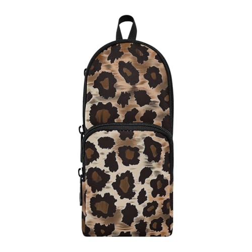 aidingzhi Federmäppchen mit Leopardenmuster, Nylon, 3 Fächer, Reißverschluss, Mehrzweck- und ästhetisches Federmäppchen, Schreibwaren-Organizer für Grundschule von aidingzhi