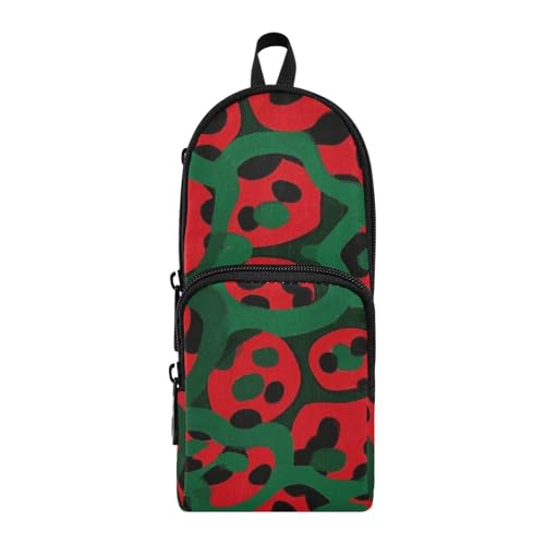 aidingzhi Federmäppchen mit Leopardenmuster, Nylon, 3 Fächer, großes Fassungsvermögen, Federmäppchen für Teenager, Schreibwaren-Organizer für College, Rot und Grün von aidingzhi