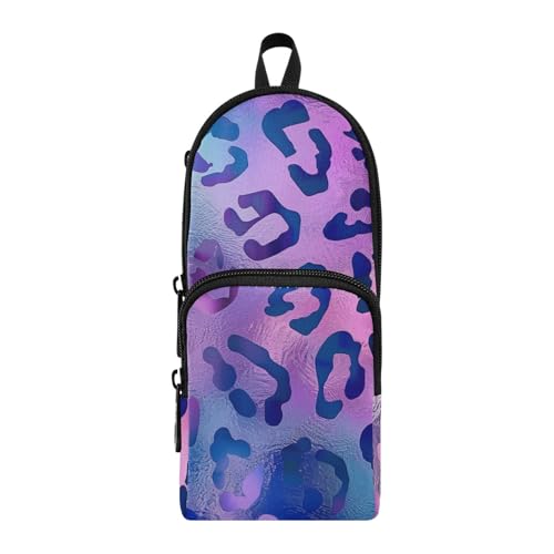 aidingzhi Federmäppchen mit Leopardenmuster, Nylon, 3 Fächer, großes Fassungsvermögen, Federmäppchen für Teenager, Schreibwaren-Organizer für Grundschule von aidingzhi