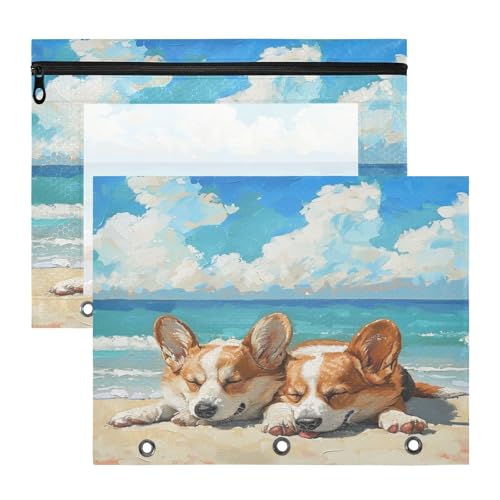 aidingzhi Federmäppchen mit Reißverschluss, 3 Löcher, für A4-Papier, Briefe, 2 Stück, Lehrer, Schulbedarf, niedliche Tiere, Hunde, Strand aidingzhi Federmäppchen mit Reißverschluss, 3 Löcher, für A4-Papier, Briefe, 2 Stück, Lehrer, Schulbedarf, niedliche Tiere, Hunde, Strand von aidingzhi