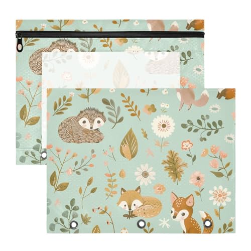 aidingzhi Federmäppchen mit Reißverschluss, 3 Löcher, für A4-Papier, Briefe, 2 Stück, für Lehrer, Schule, Studenten, Lehrer, Zubehör, Cartoon, frische Safari-Tiere von aidingzhi