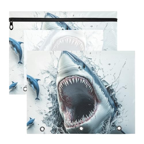 aidingzhi Federmäppchen mit Reißverschluss, Aufbewahrungstasche für A4-Papier, Briefe, 2 Stück, Studenten, Klassenzimmer, 3D-Loch, weiße Wand, Tierhai aidingzhi Federmäppchen mit Reißverschluss, Aufbewahrungstasche für A4-Papier, Briefe, 2 Stück, Studenten, Klassenzimmer, 3D-Loch, weiße Wand, Tierhai von aidingzhi